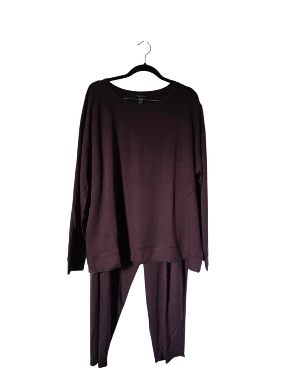 Eileen Fisher Eggplant Plum Womens Comfy Lounge Set Oversized Top L Pants XL